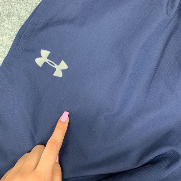 Under Armour Sweatpants Men S Small Navy Blue Zip Ankle Elastic Waist Drawstring - Picture 8 of 14